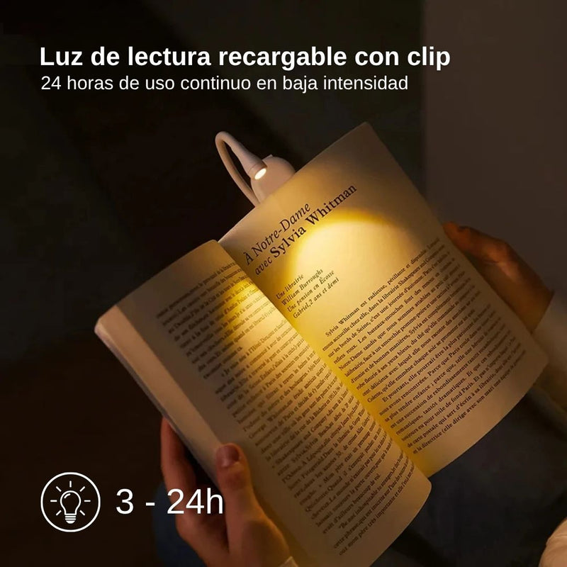 LumoClip® - Lámpara LED de Lectura Recargable con Clip Brazo Flexible 360° 3 Tonalidades y Hasta 24 h de Autonomía